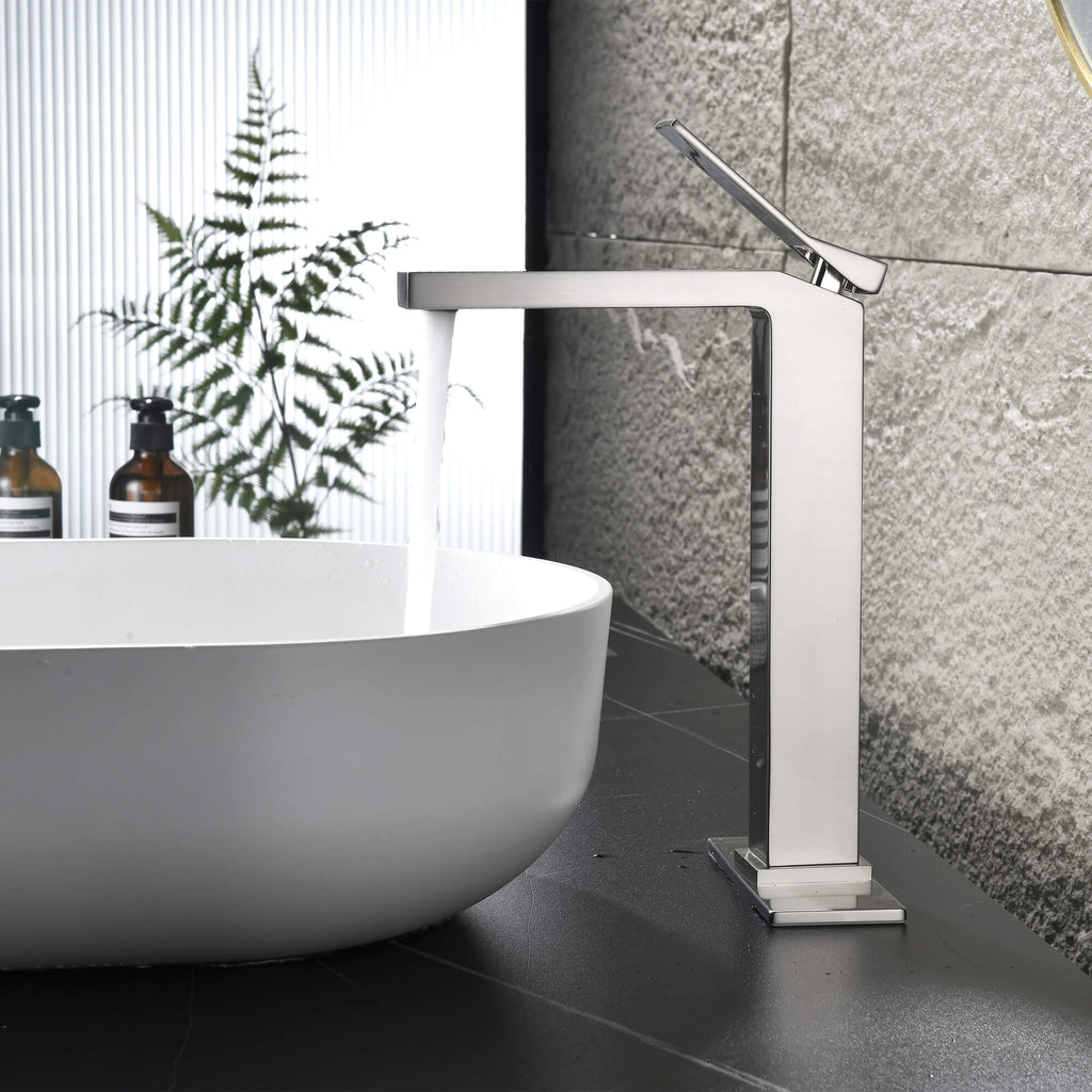 Single-Handle Bathroom Vessel Sink Faucet with Deck Plate