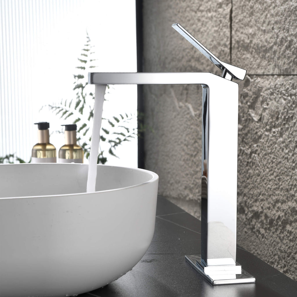 Single-Handle Bathroom Vessel Sink Faucet with Deck Plate