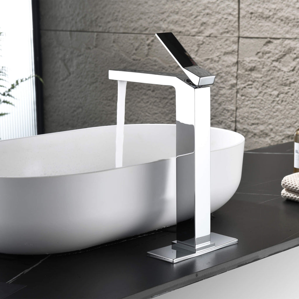Single-Handle Bathroom Vessel Sink Faucet with Deck Plate