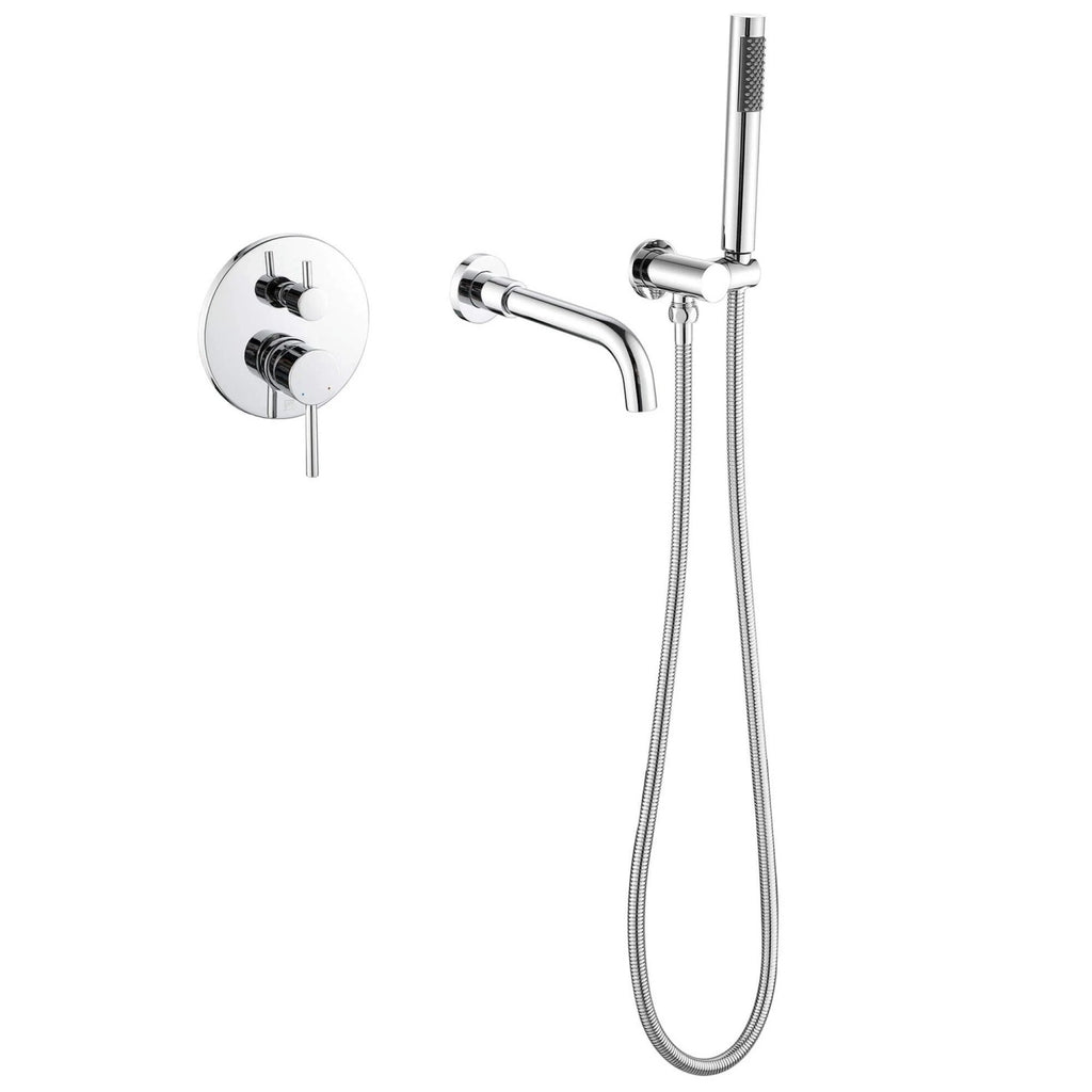 Wall-Mounted Tub Filler with Integrated Handheld Shower