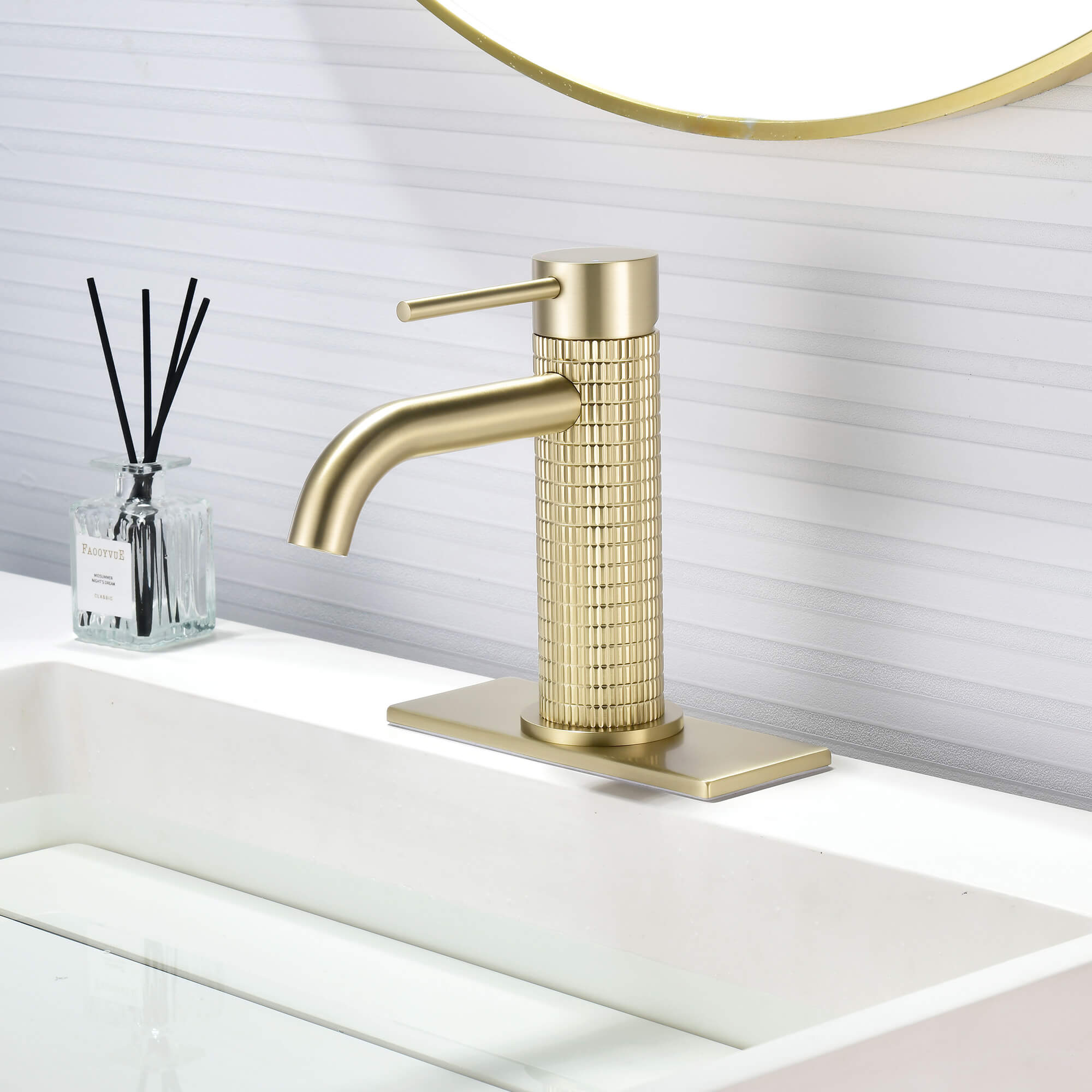 Functional Single-Handle Bathroom Sink Faucet with Cover Plate
