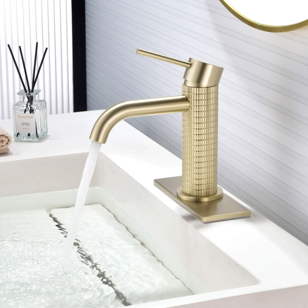 Knurled Single Handle Bathroom Faucet with Deck Plate Fits 1 or 3 Hole Vanity