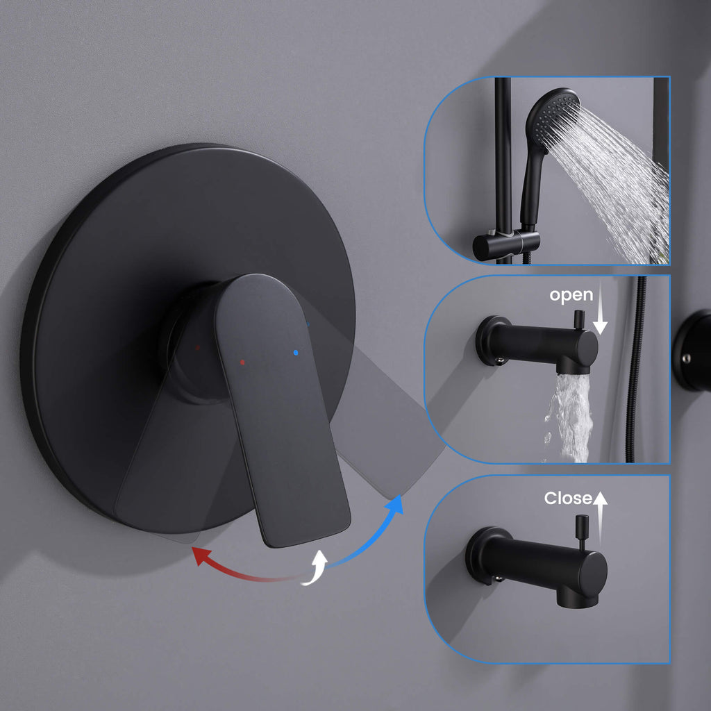 Tub and Shower Faucet Set with 3-Function Handheld Shower Height & Angle Adjustable