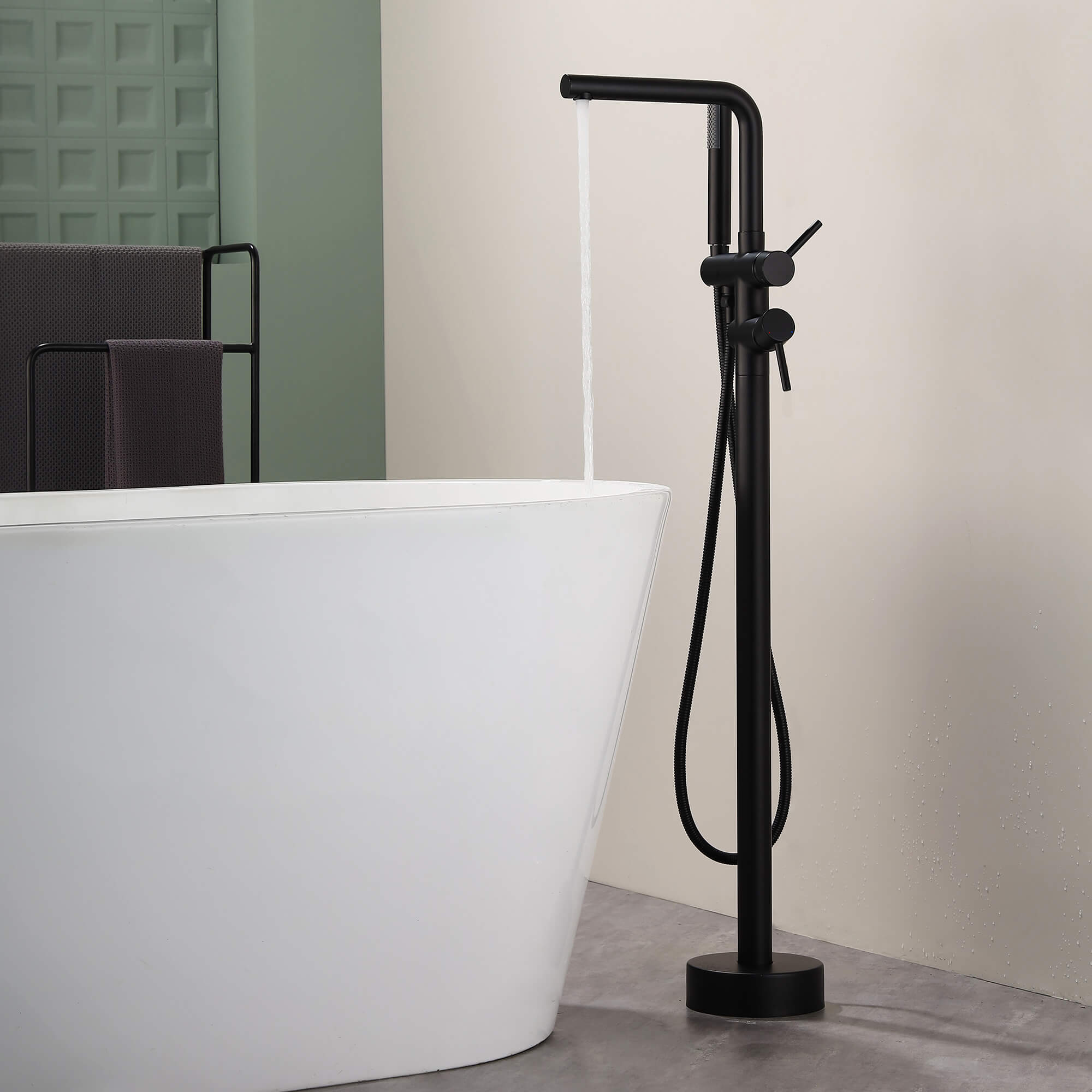 Freestanding Tub Filler with Handheld Shower Floor Mount Bathtub Faucet
