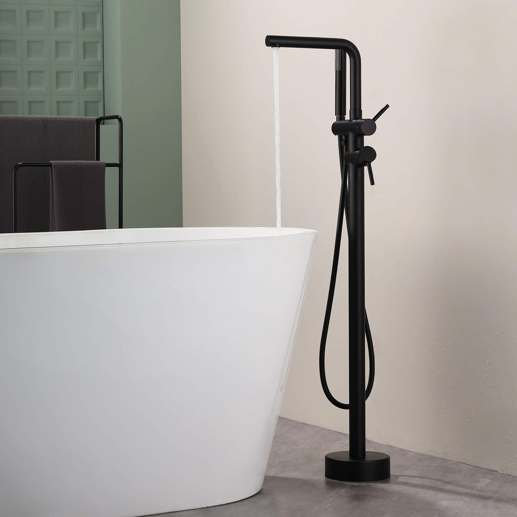 Freestanding Tub Filler with Handheld Shower Floor Mount Bathtub Faucet