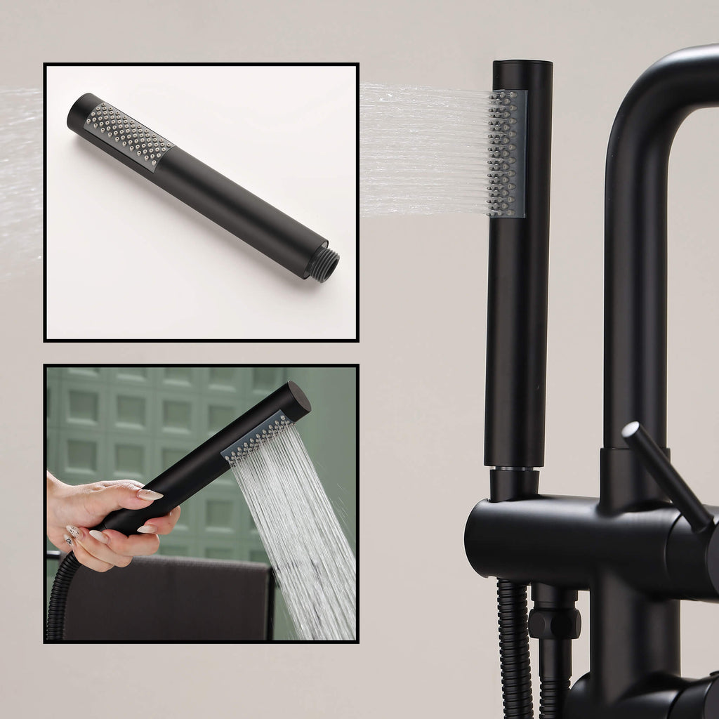 Freestanding Tub Filler with Handheld Shower Floor Mount Bathtub Faucet