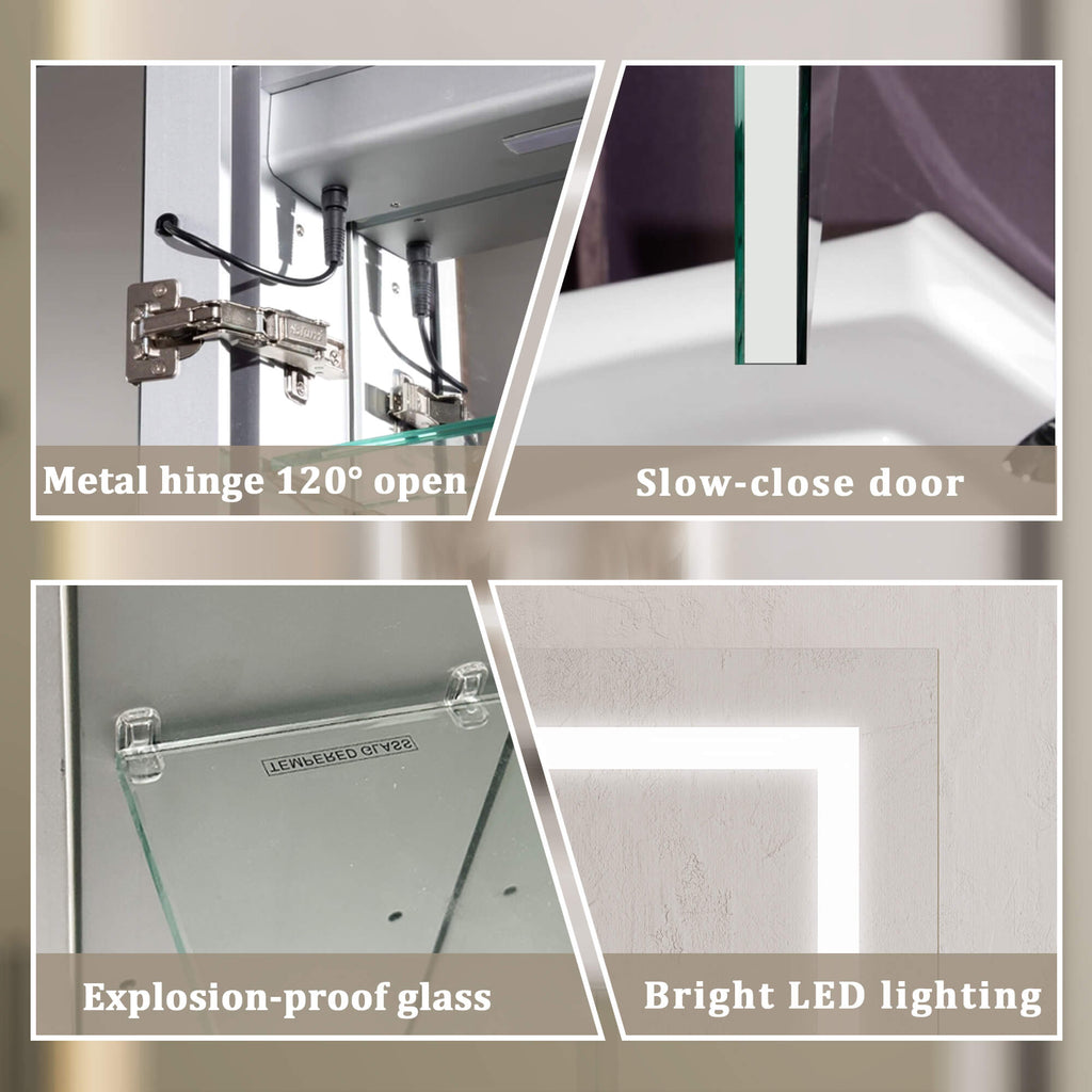 LED Medicine Cabinet with Mirror and Adjustable Shelves