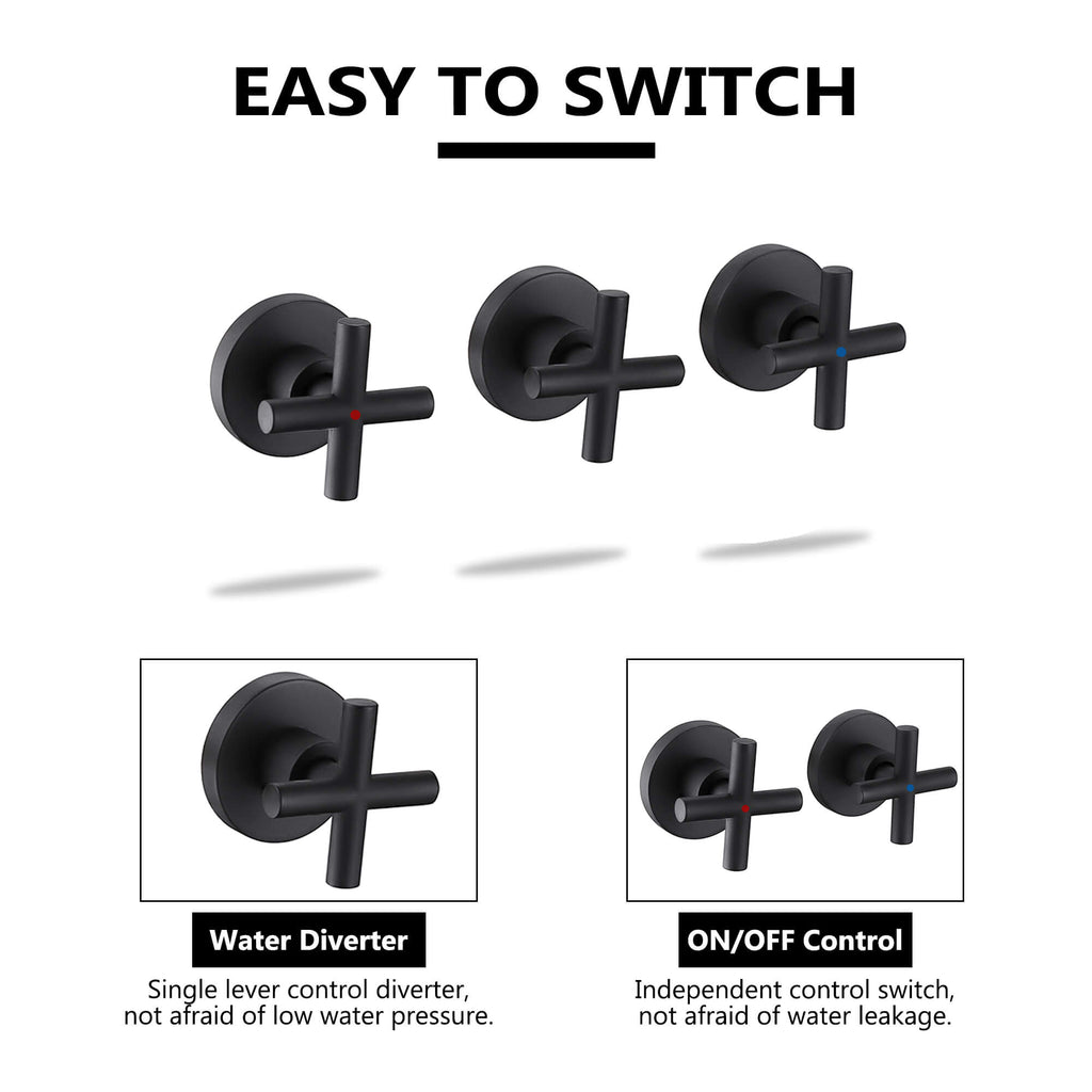 Wall-Mounted Tub Shower Kit with Spout and Triple Handle Controls