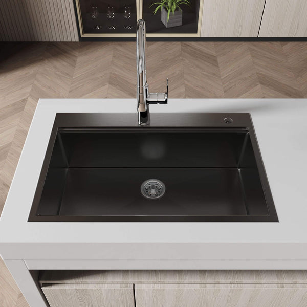 33-inch Black Drop-in Kitchen Sink Stainless Steel Top Mount Workstati ...