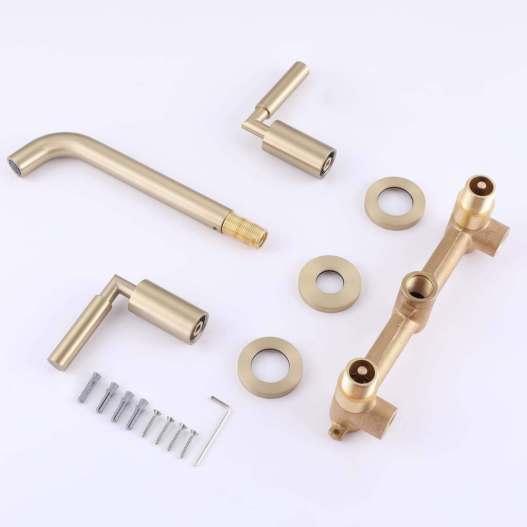 3-Hole Wall Basin Faucet with Dual Handles and Straight Spout