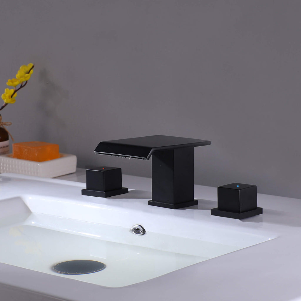 Waterfall Bathroom Faucet Solid Brass Widespread 3-Hole Vanity Tap