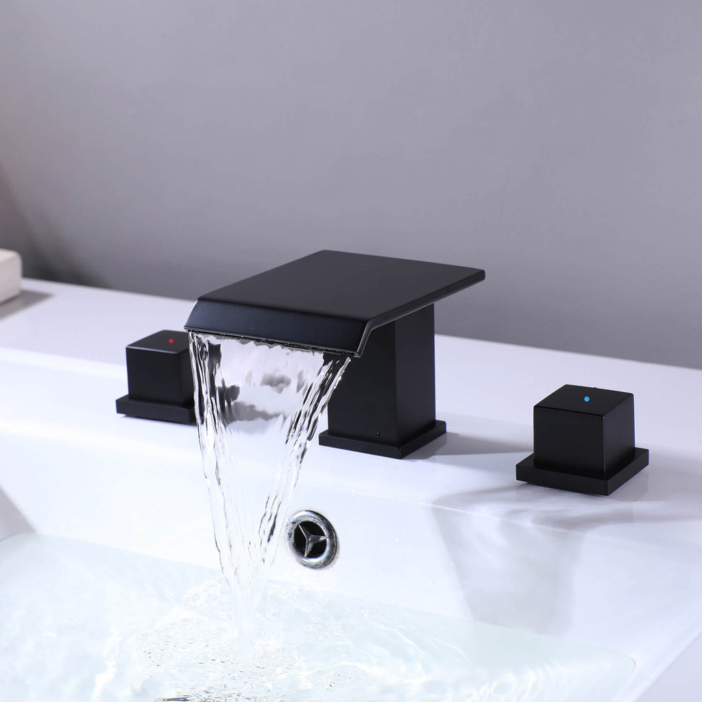 Waterfall Bathroom Faucet Solid Brass Widespread 3-Hole Vanity Tap