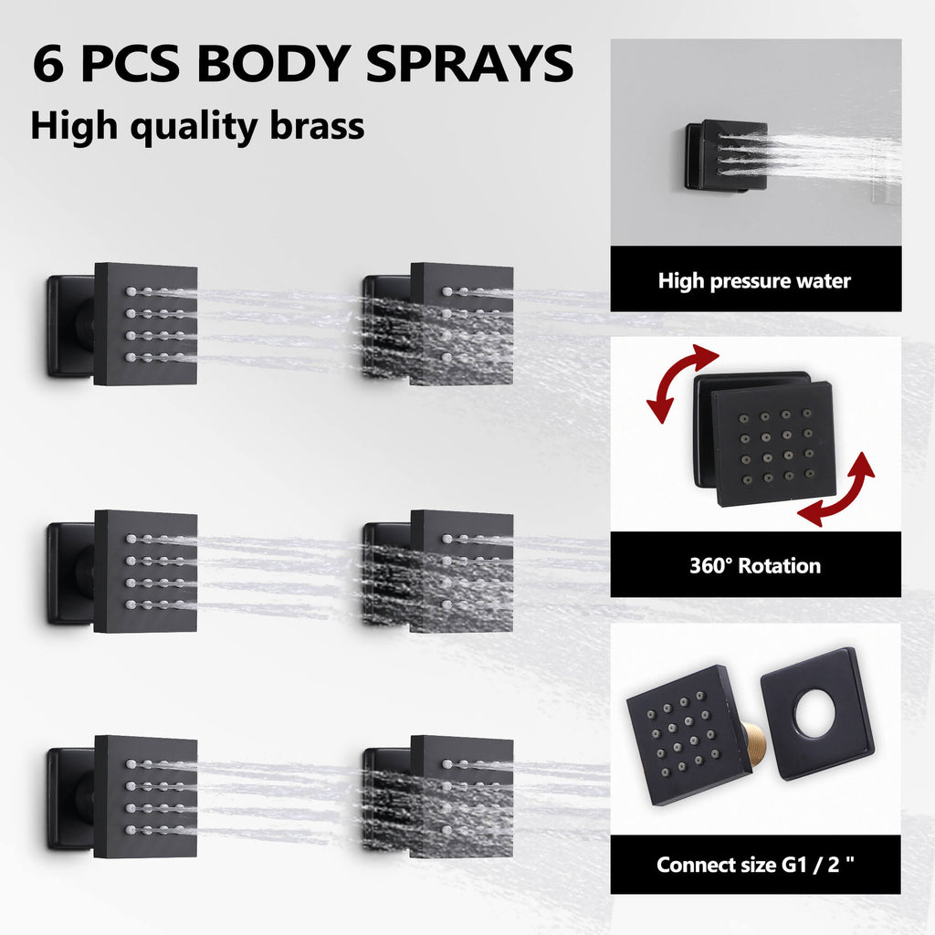 Ceiling-Mounted Thermostatic Shower with 6 Body Sprays