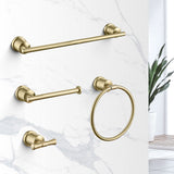 Wall-Mounted Brushed Gold 4-Piece Bathroom Hardware Set with Classic Design