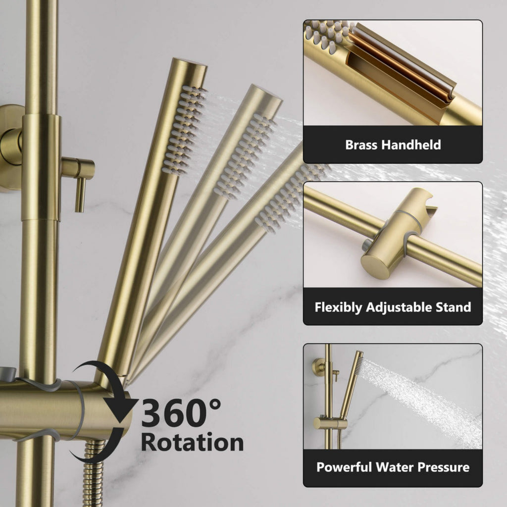 3-Function Rain Shower System with High Pressure Head and Adjustable Handheld Spray