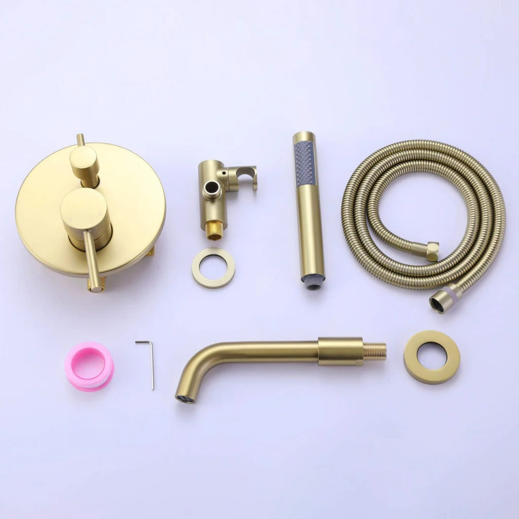 Wall-Mounted Tub Filler with Integrated Handheld Shower