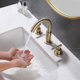 deck mounted bathroom sink faucet washing hands