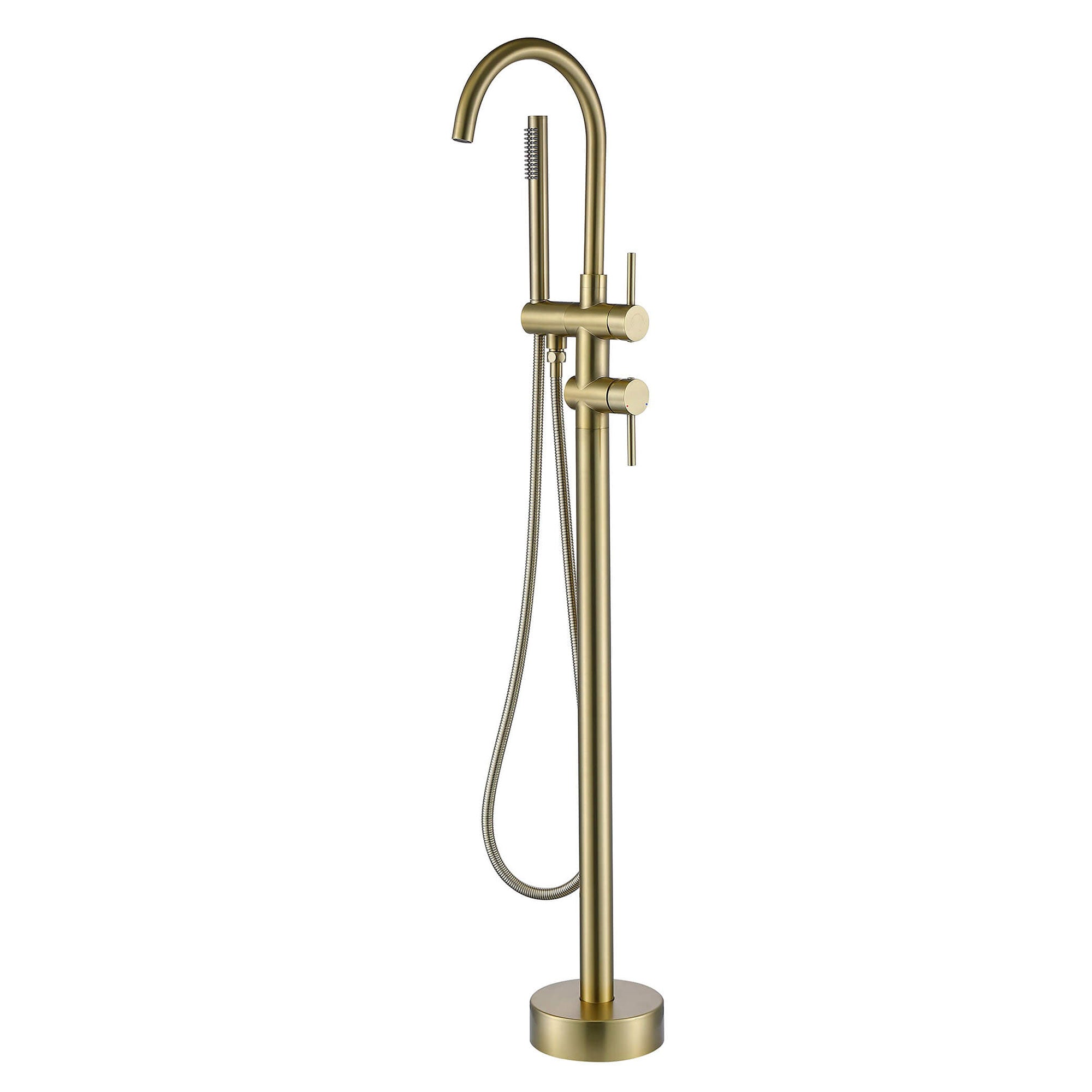 Freestanding Tub Filler with Handheld Shower Wand and Minimalist Design