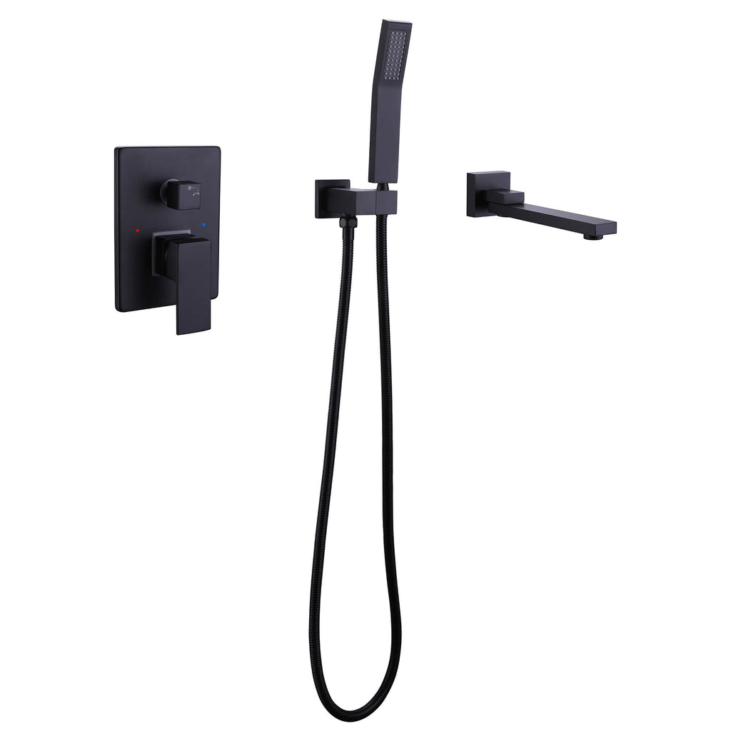 Wall-Mounted Bathtub Faucet with Hand Shower and Minimalist Control Panel