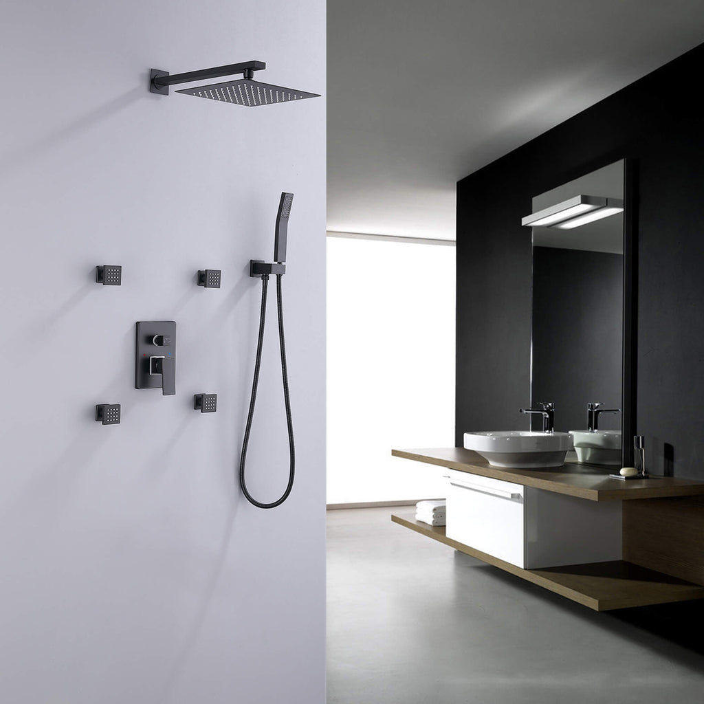 Shower System with 4 Body Jets and Rain Shower Head