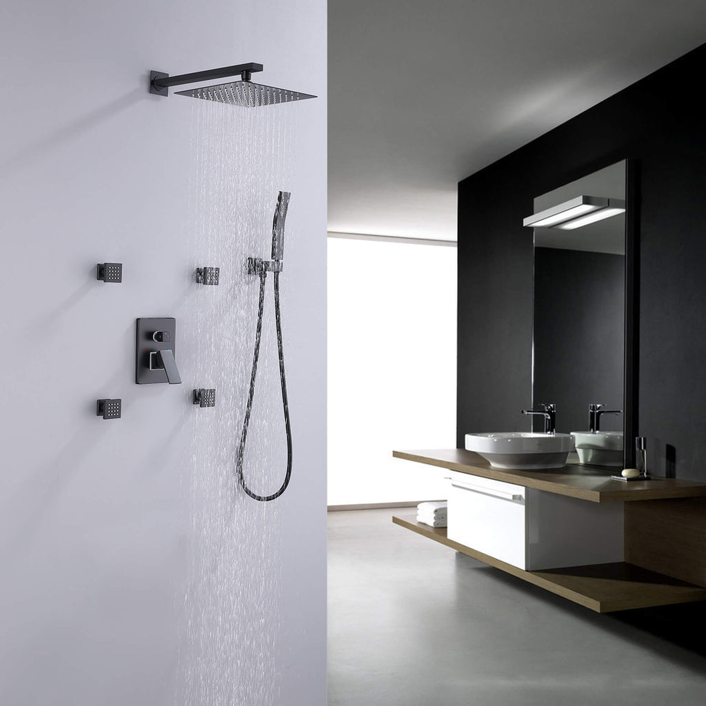 Shower System with 4 Body Jets and Rain Shower Head