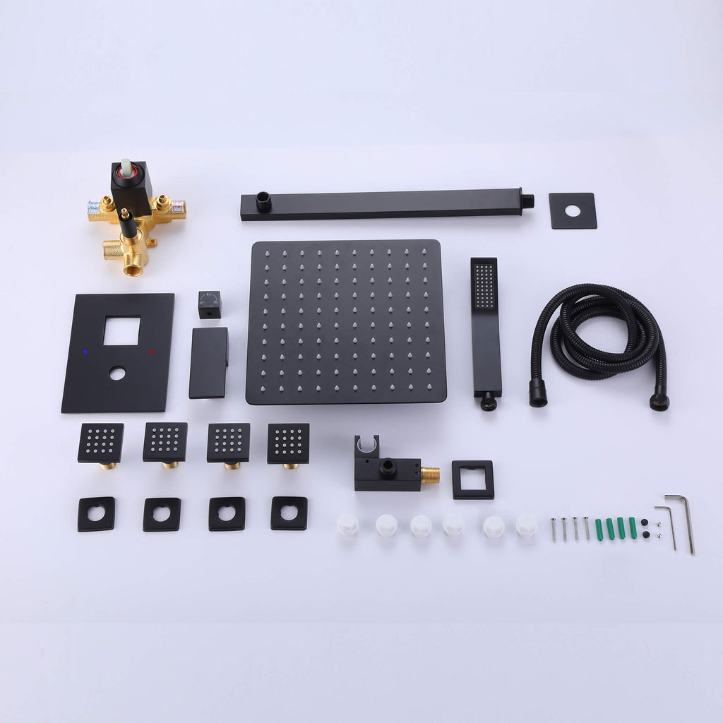 Shower System with 4 Body Jets and Rain Shower Head