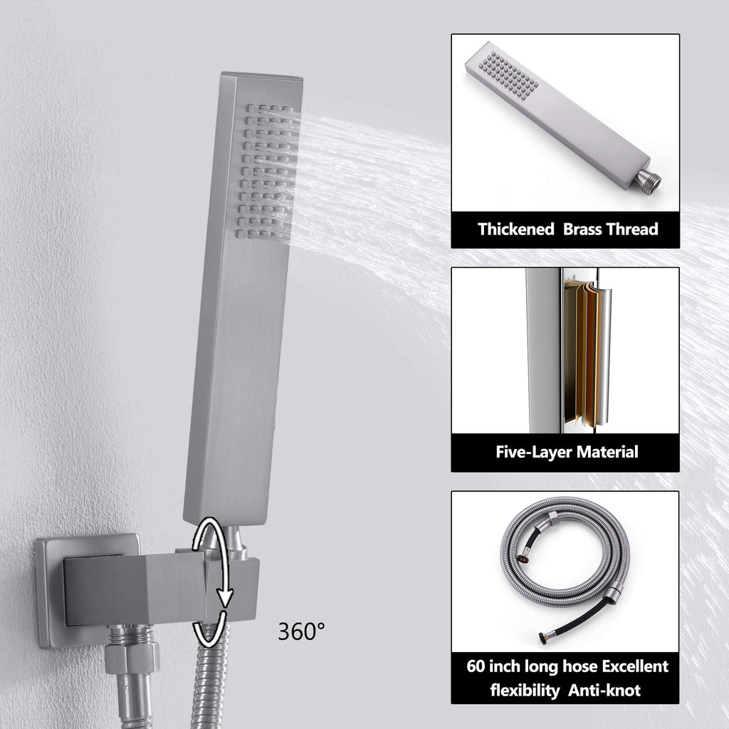 Concealed Ceiling-Mounted Single Handle Brushed Nickel Shower Faucet Set