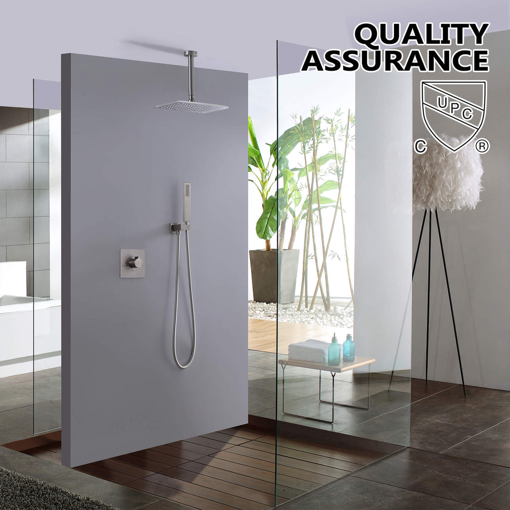 Concealed Ceiling-Mounted Single Handle Brushed Nickel Shower Faucet Set