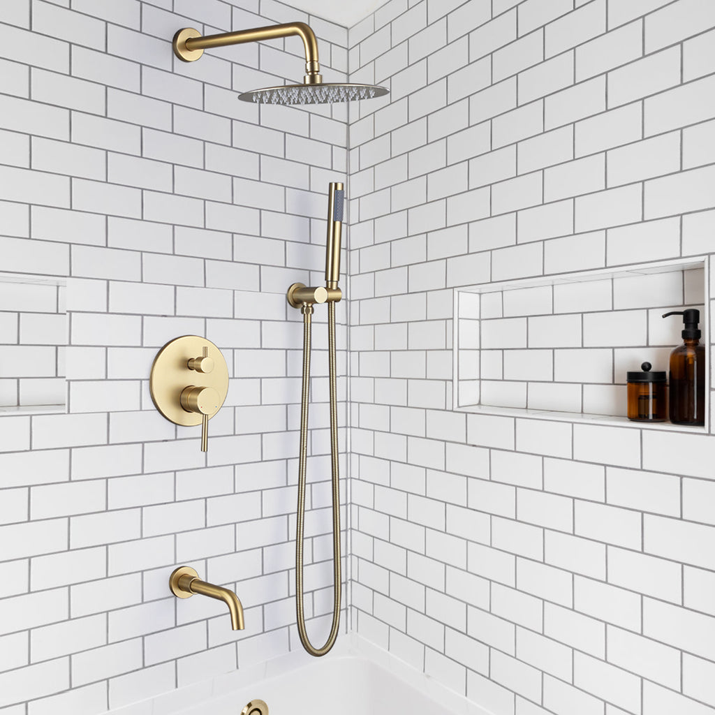 3-funtions shower faucet in white bathroom