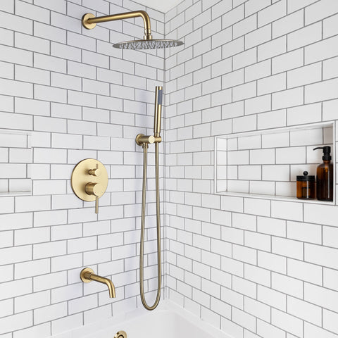 3-funtions shower faucet in white bathroom