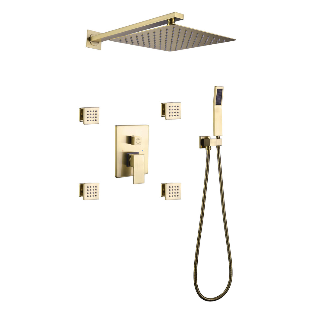 Shower System with 4 Body Jets and Rain Shower Head