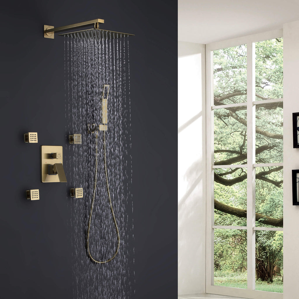 Shower System with 4 Body Jets and Rain Shower Head