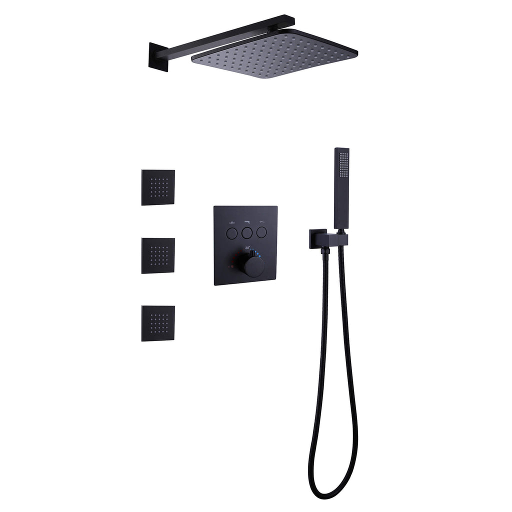 Thermostatic Shower System with 3 Body Jets and Button Control