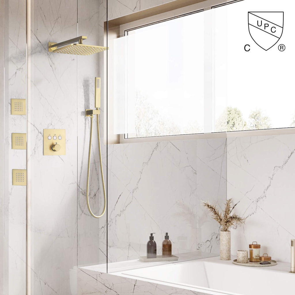 Thermostatic Shower System with 3 Body Jets and Button Control
