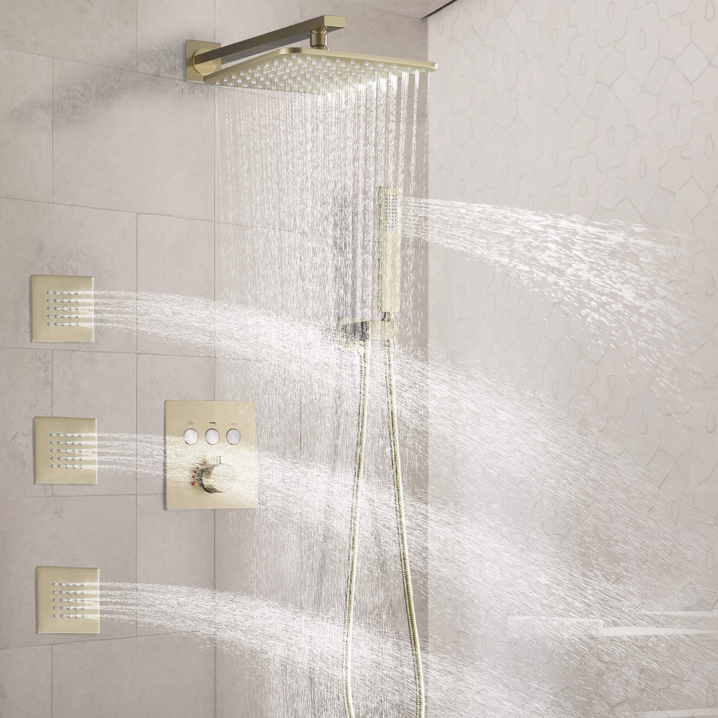 Thermostatic Shower System with 3 Body Jets and Button Control