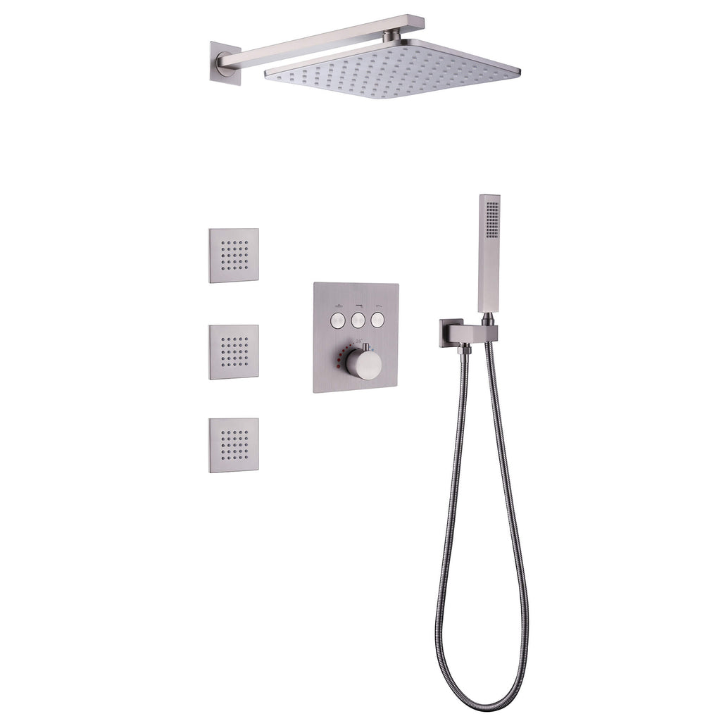 Thermostatic Shower System with 3 Body Jets and Button Control