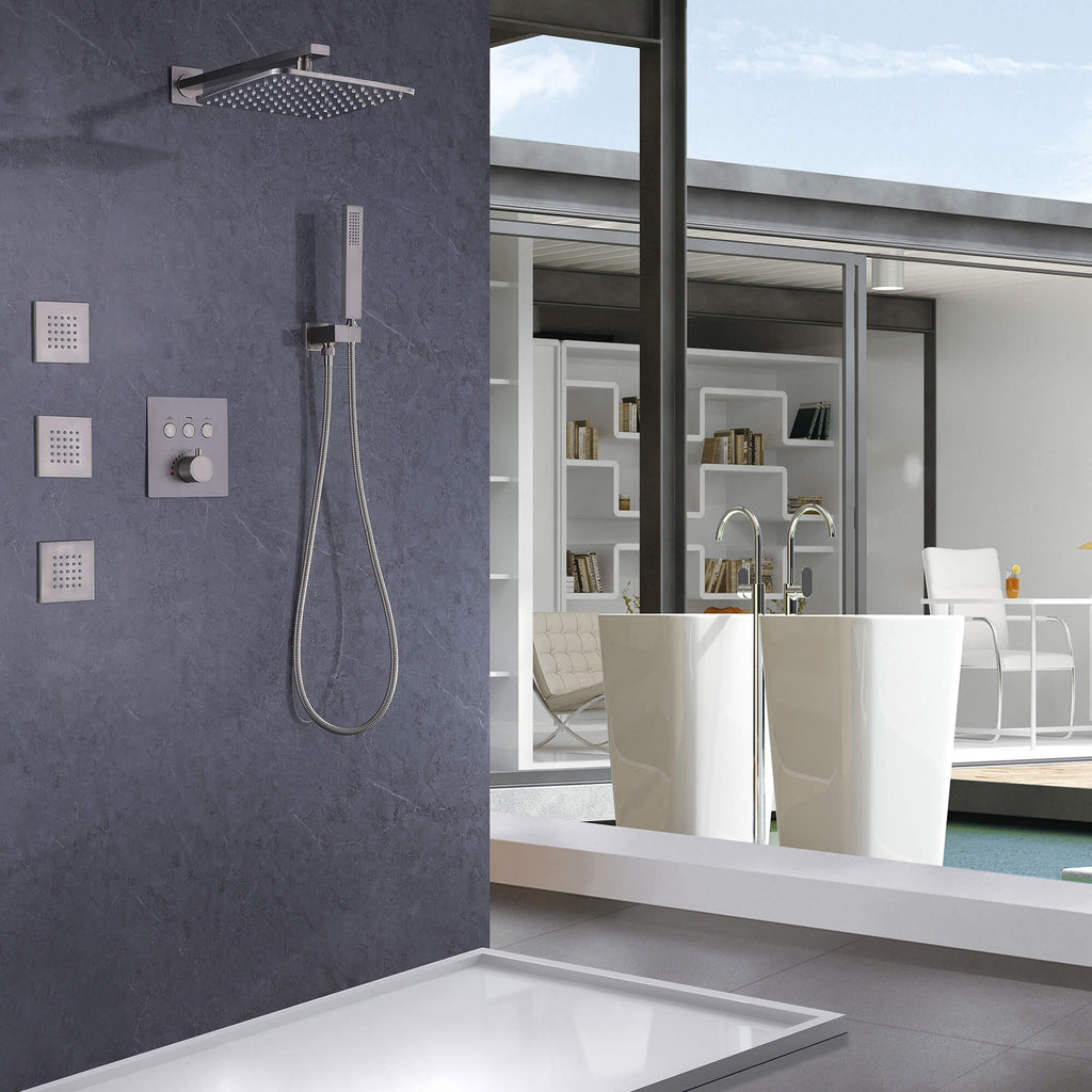 Thermostatic Shower System with 3 Body Jets and Button Control