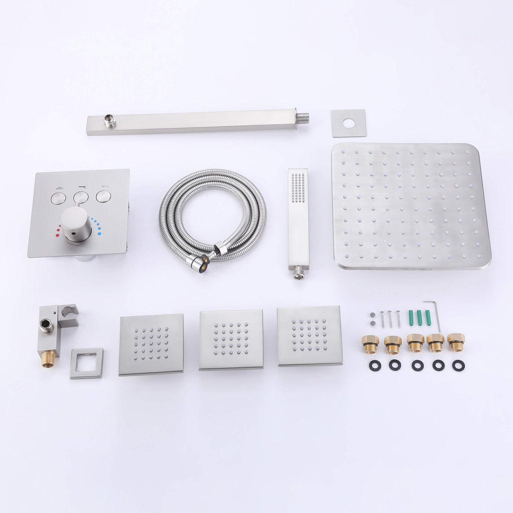 Thermostatic Shower System with 3 Body Jets and Button Control