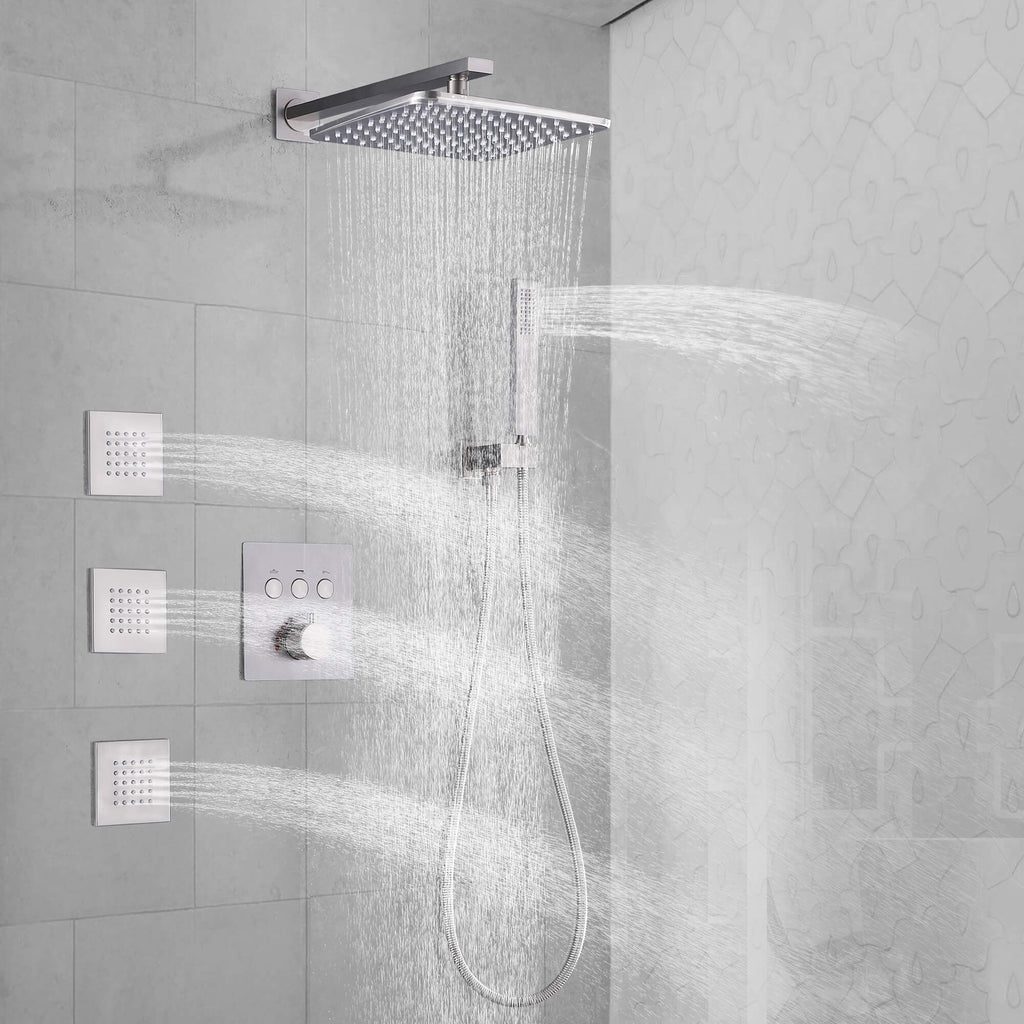 Square Rainfall Thermostatic Shower Set with 3 Body Jets