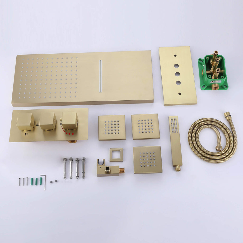 Brushed Nickel Thermostatic Shower System with 3 Body Jets Spray