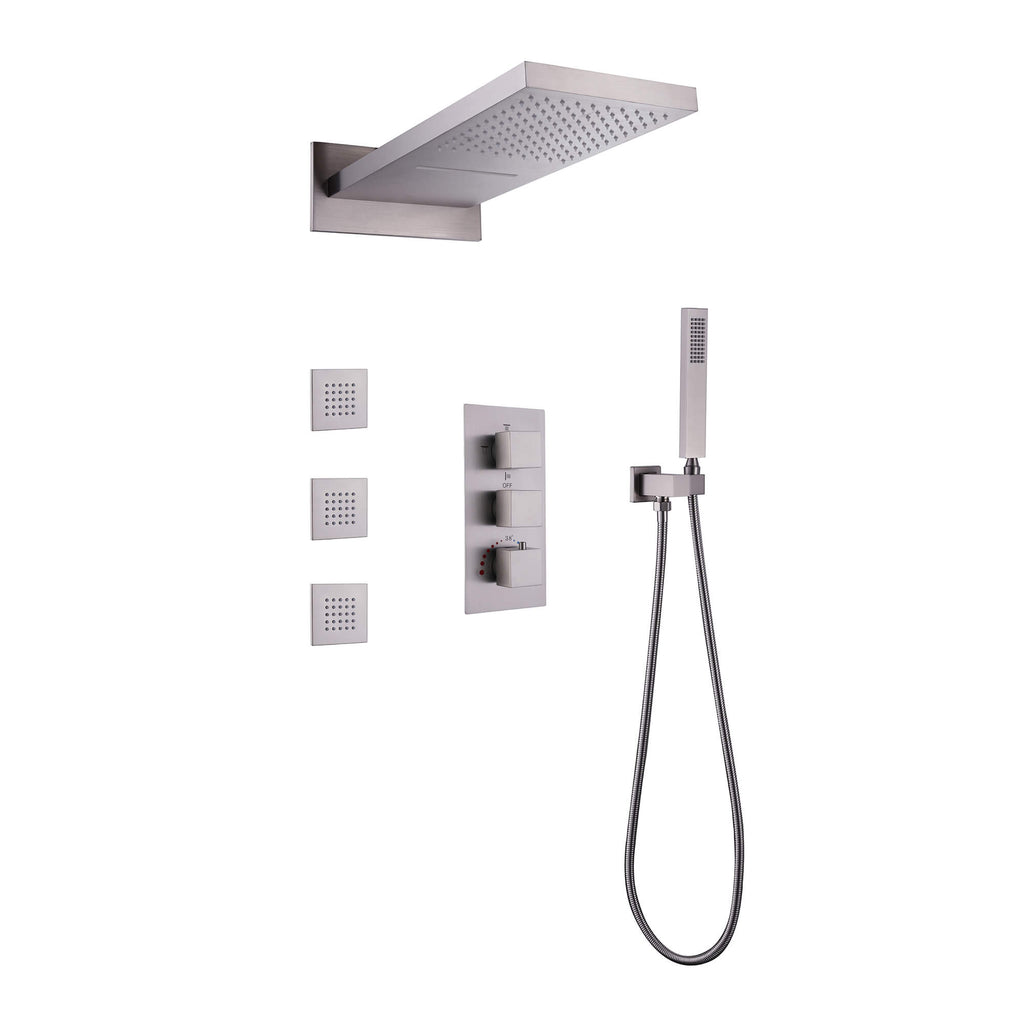 3-Handle Thermostatic Shower System with Body Jets