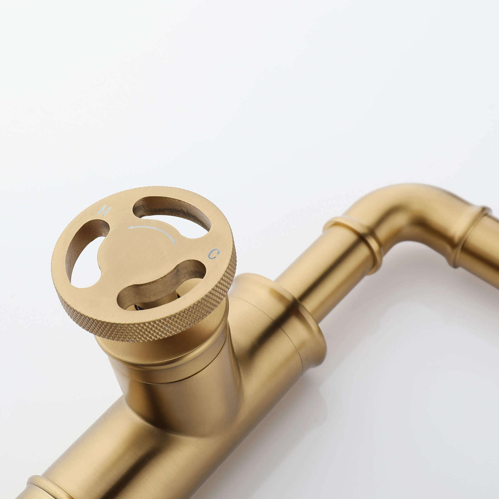Tall Vessel Sink Faucet with Industrial Wheel Handle for Bathroom