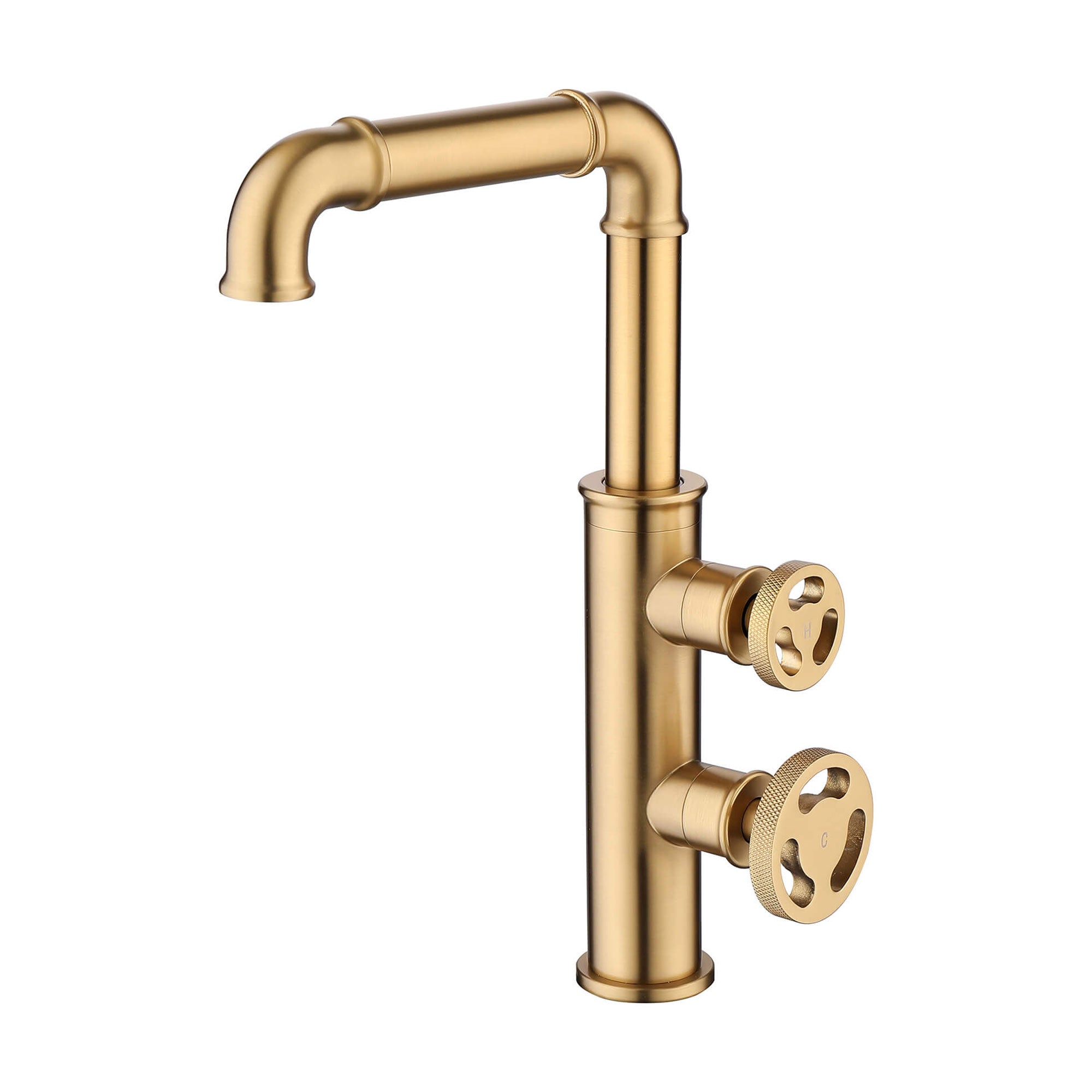 Double Valve Bathroom Faucet with Industrial Spout for Vessel Sink