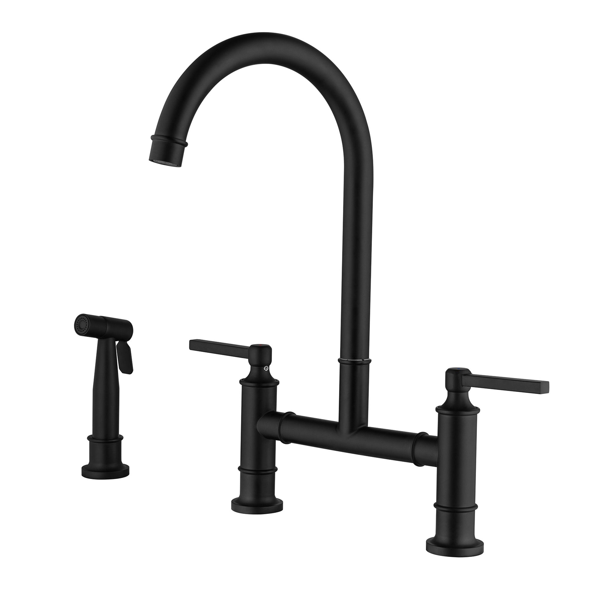 Bridge Kitchen Faucet with Side Sprayer 360 Swivel High Arc Dual Handles