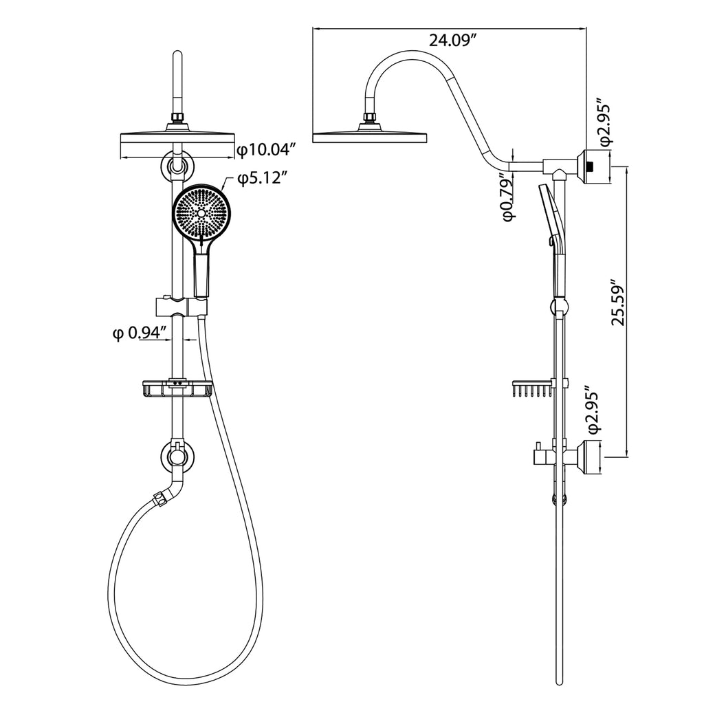 Wall-Mounted Shower System with Handheld Shower and Soap Dish