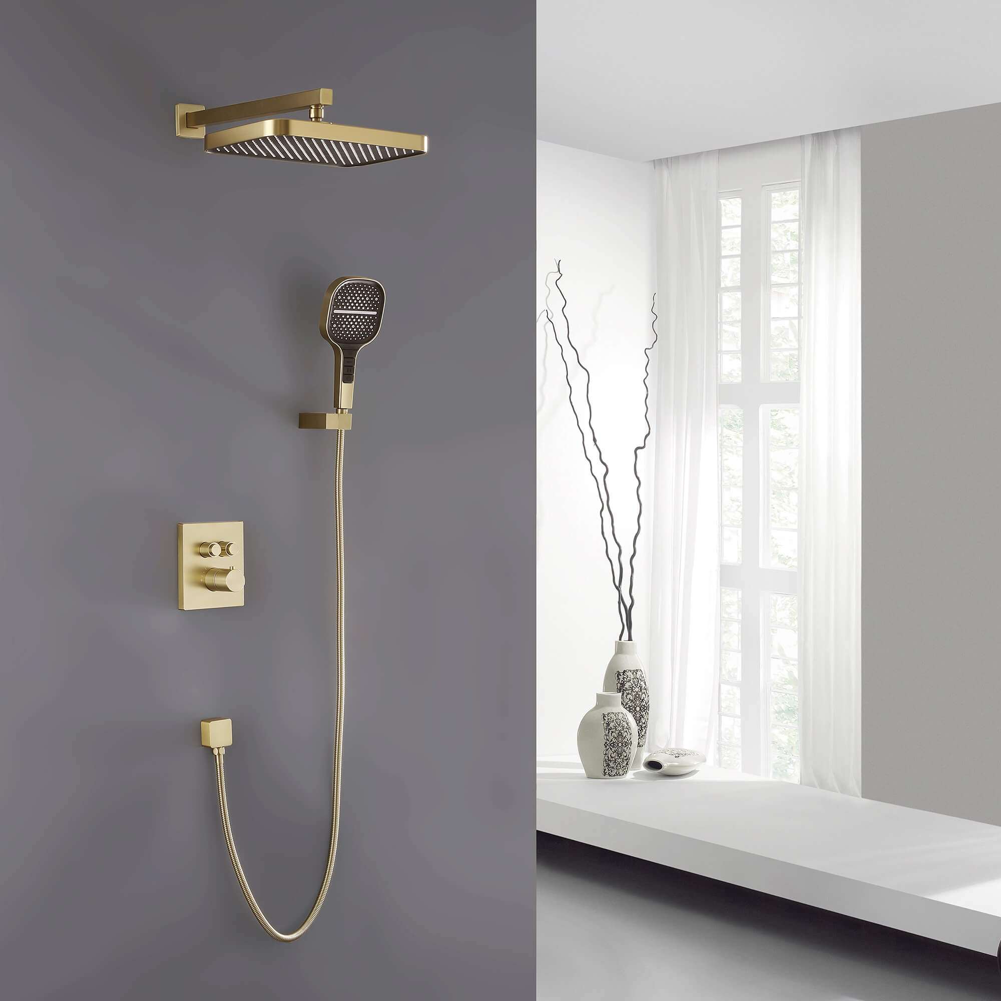 3-Spray Dual-Button Control Thermostatic Shower System with Handheld Shower Head