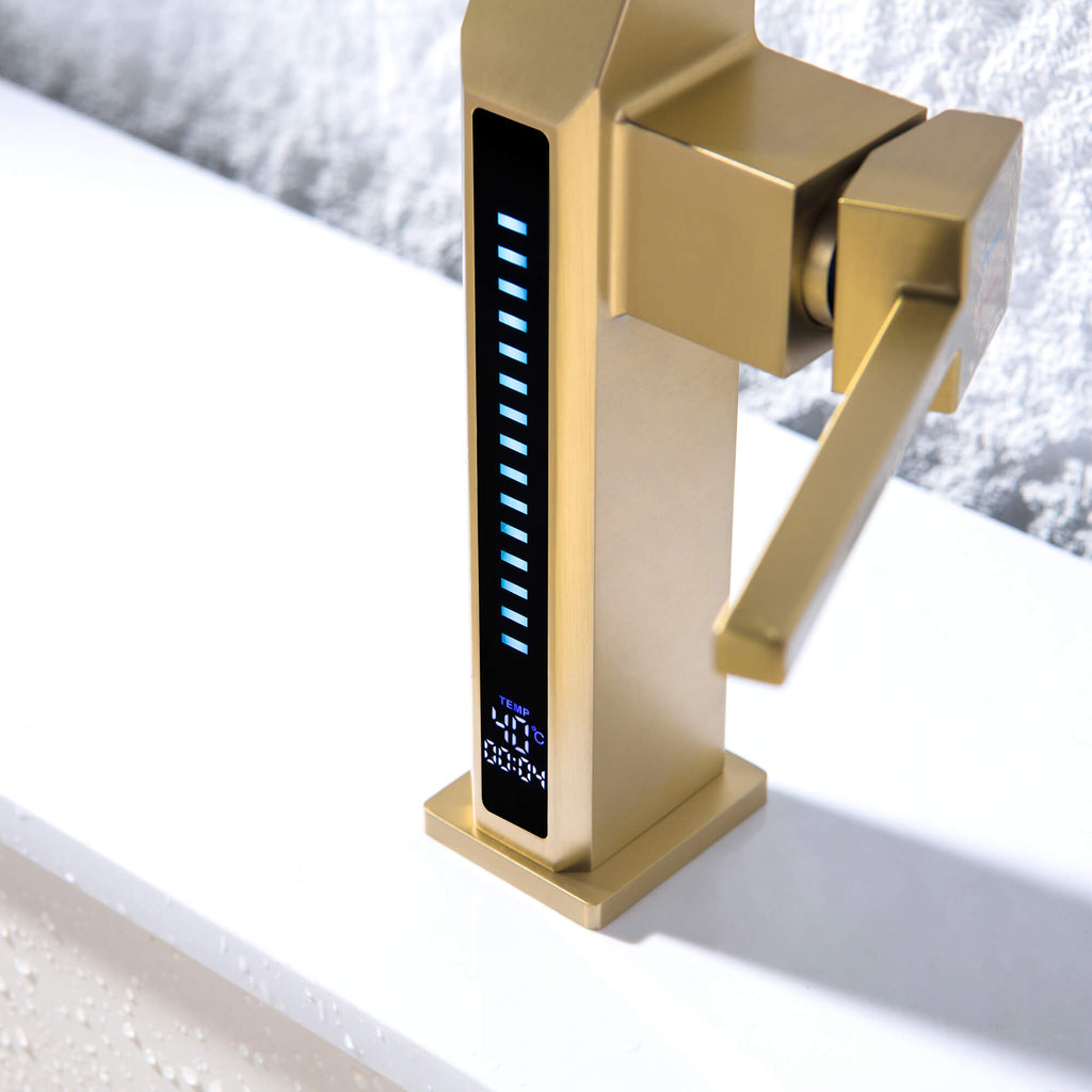 Temperature Display Kitchen Faucet with Dual Spray Pull Down Head