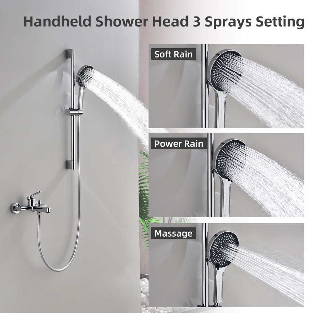 Tub and Shower Faucet Set with Handheld Shower 3 Spray Modes Single Handle Wall-Mounted Mixer