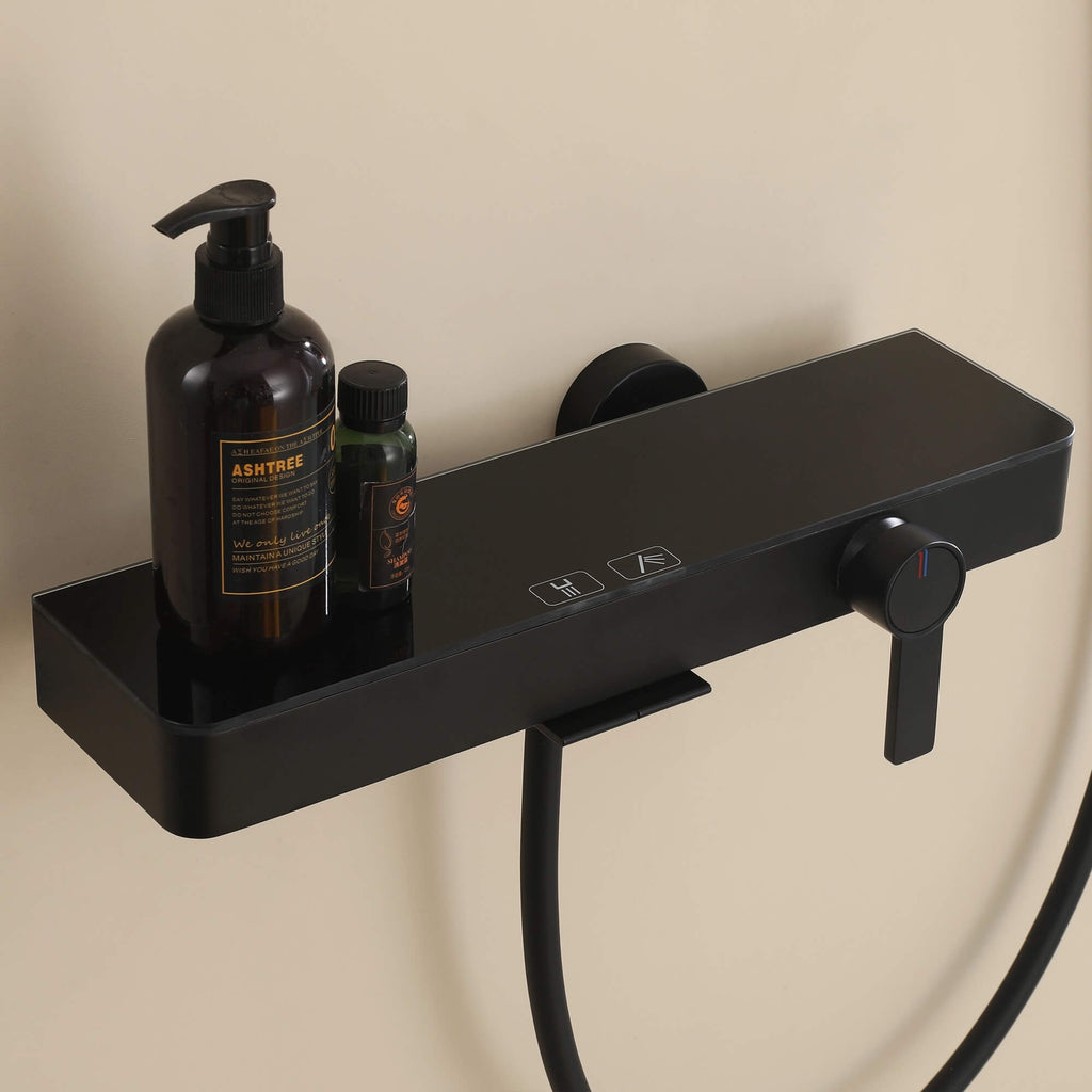 Wall-Mounted Bathtub Faucet Waterfall Spout Push Button Diverter Handheld Shower Slide Bar