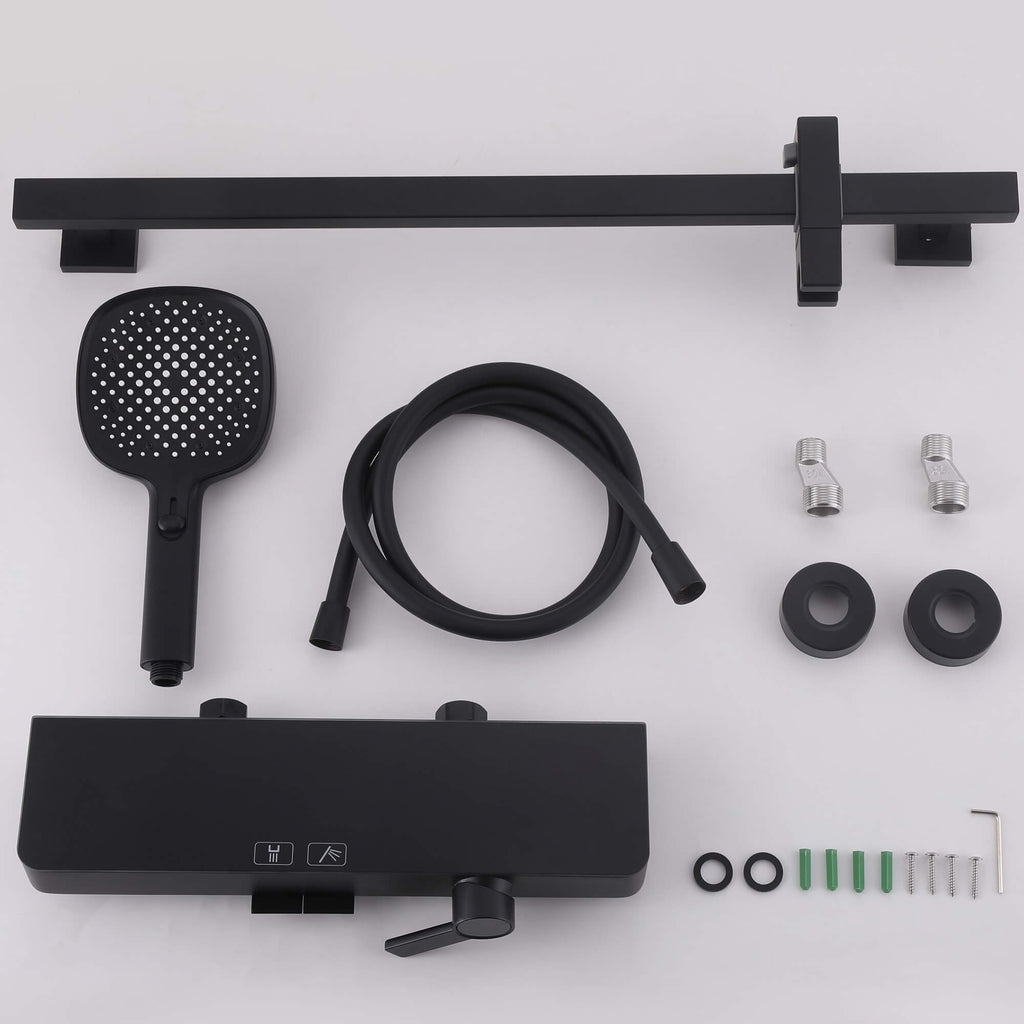 Wall-Mounted Bathtub Faucet Waterfall Spout Push Button Diverter Handheld Shower Slide Bar